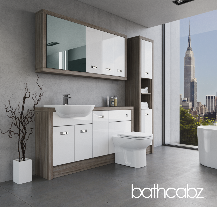 ATHENA DRIFTWOOD BASE, WALL & TALL UNIT BATHROOM FITTED FURNITURE