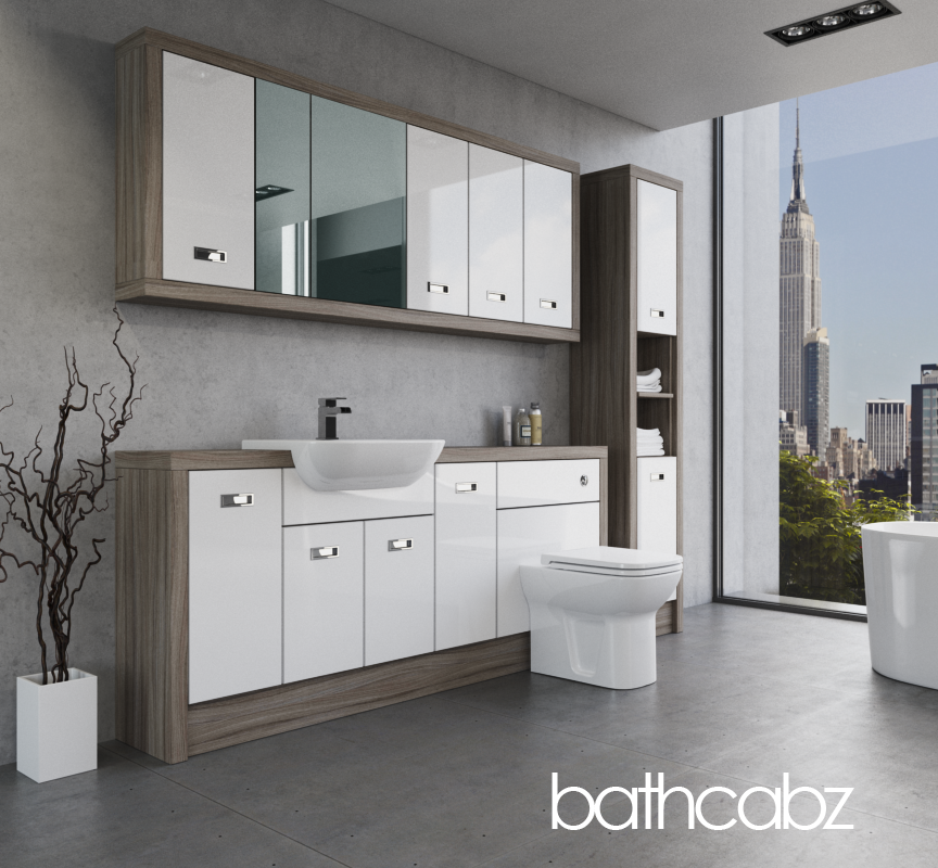 ATHENA DRIFTWOOD BASE, WALL & TALL UNIT BATHROOM FITTED FURNITURE