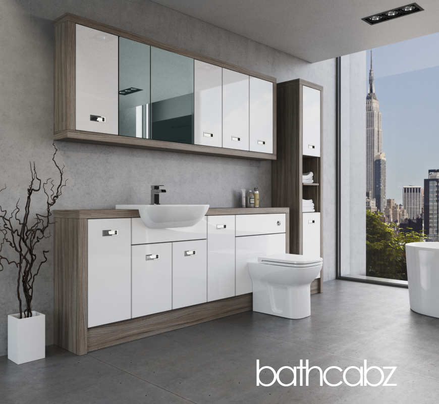 ATHENA DRIFTWOOD BASE, WALL & TALL UNIT BATHROOM FITTED FURNITURE