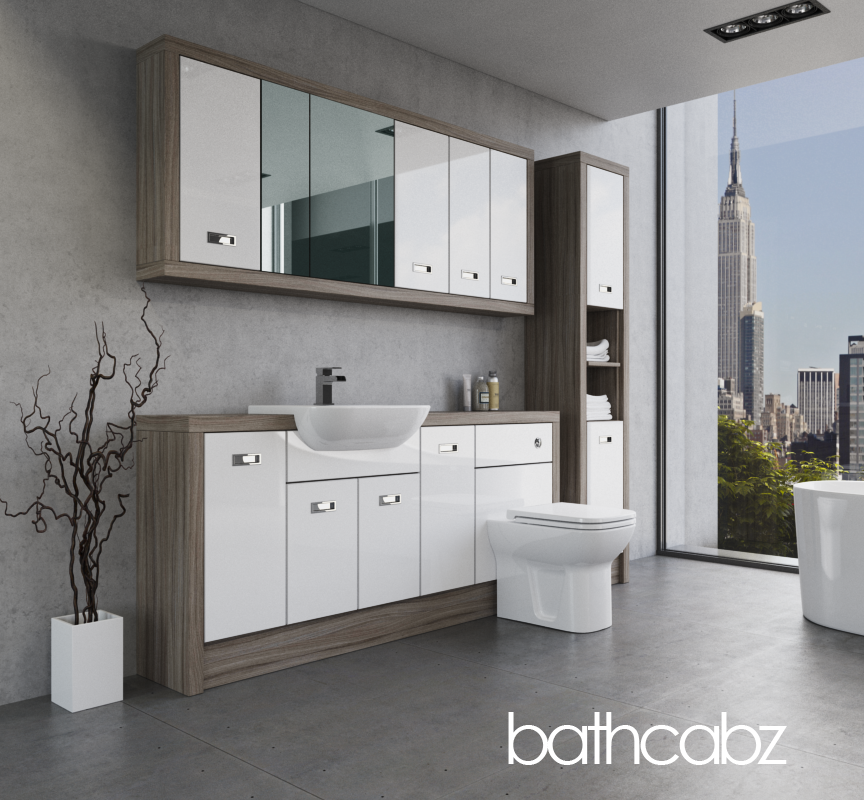 ATHENA DRIFTWOOD BASE, WALL & TALL UNIT BATHROOM FITTED FURNITURE