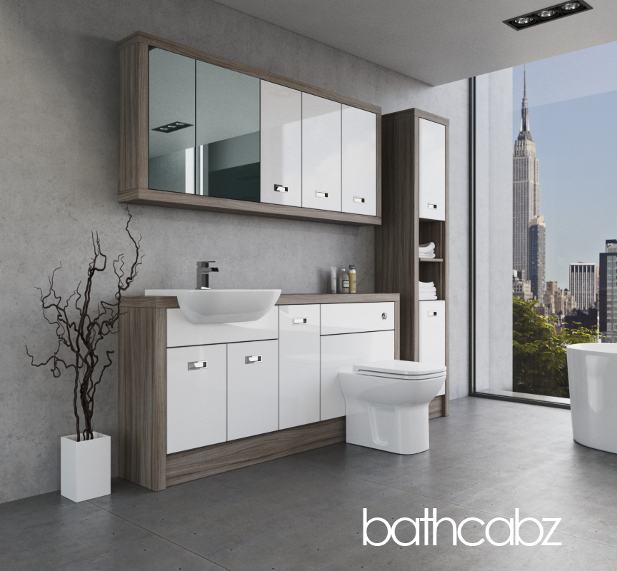 ATHENA DRIFTWOOD BASE, WALL & TALL UNIT BATHROOM FITTED FURNITURE