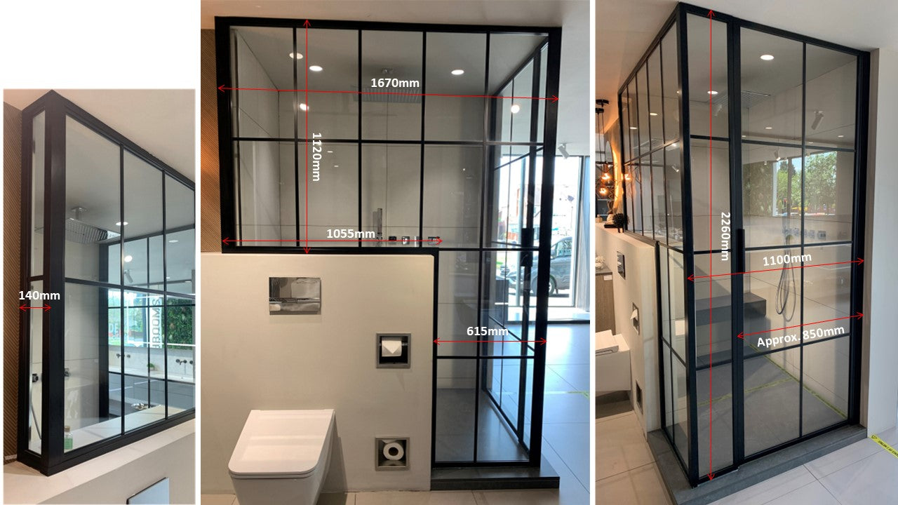 DRENCH BLACK MATT / CLEAR GLASS SHOWER DOOR & SIDE PANELS
