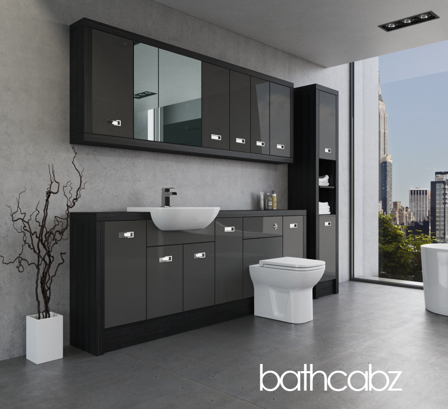 ATHENA HACIENDA BLACK BASE, WALL & TALL UNIT BATHROOM FITTED FURNITURE