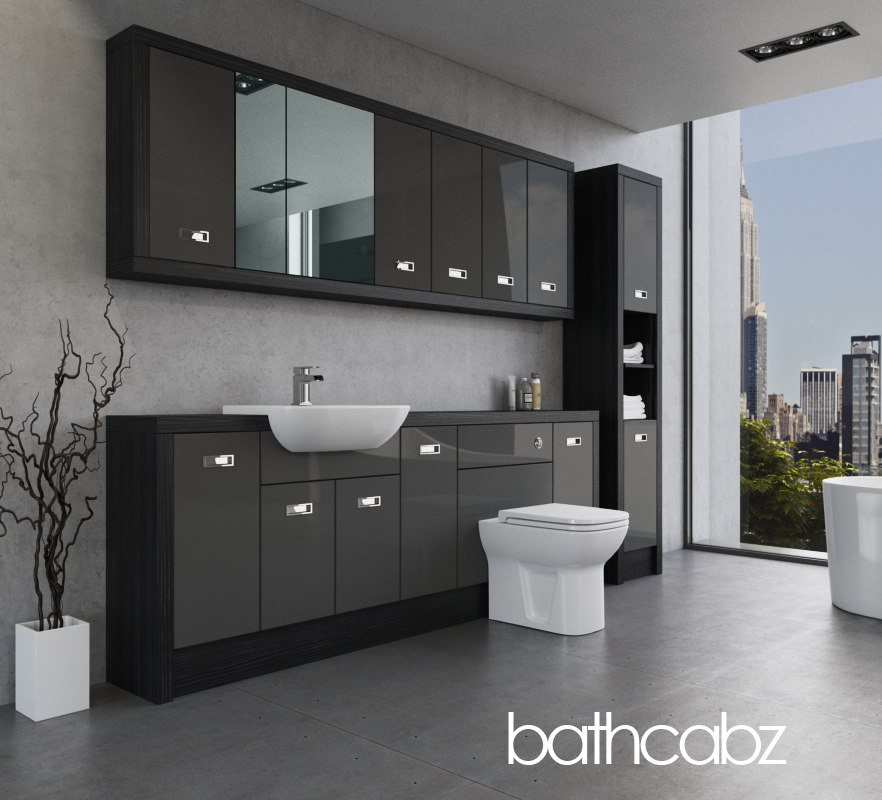 ATHENA HACIENDA BLACK BASE, WALL & TALL UNIT BATHROOM FITTED FURNITURE