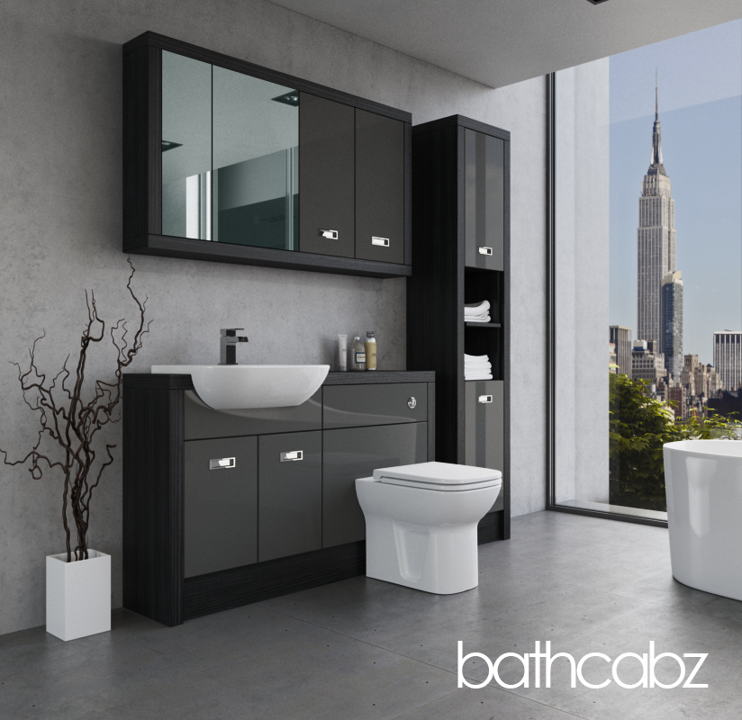 ATHENA HACIENDA BLACK BASE, WALL & TALL UNIT BATHROOM FITTED FURNITURE