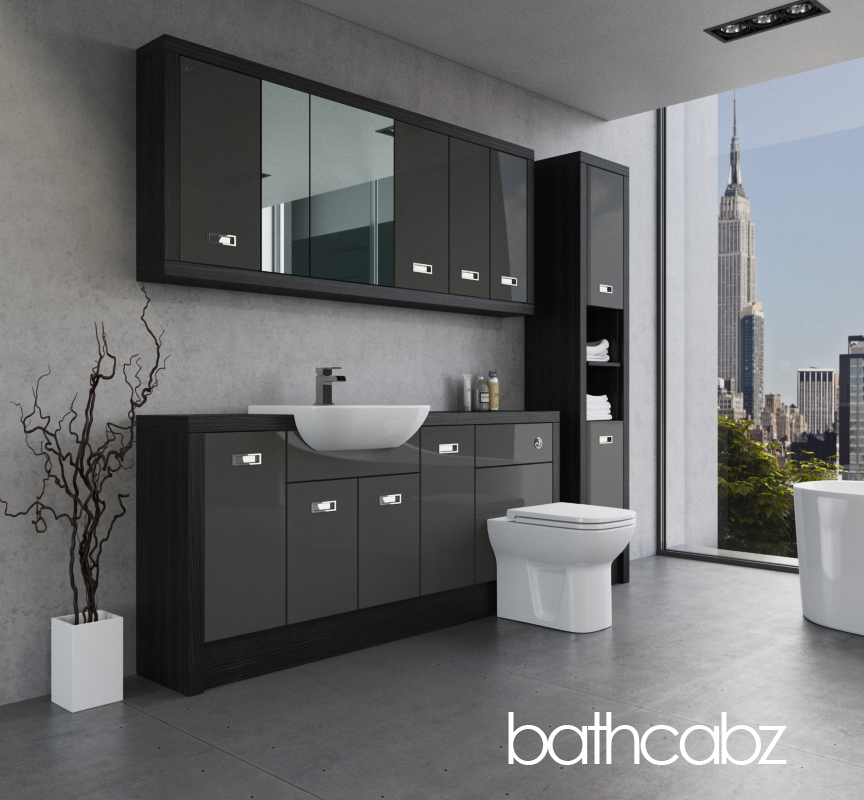 ATHENA HACIENDA BLACK BASE, WALL & TALL UNIT BATHROOM FITTED FURNITURE