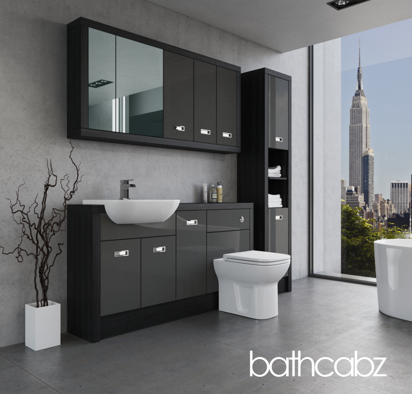 ATHENA HACIENDA BLACK BASE, WALL & TALL UNIT BATHROOM FITTED FURNITURE