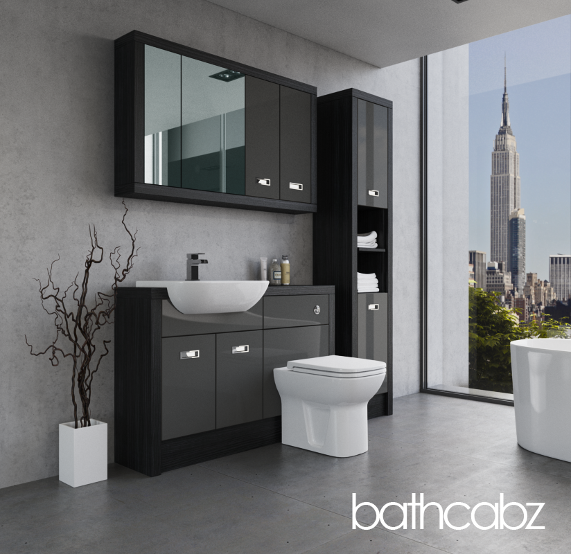 ATHENA HACIENDA BLACK BASE, WALL & TALL UNIT BATHROOM FITTED FURNITURE