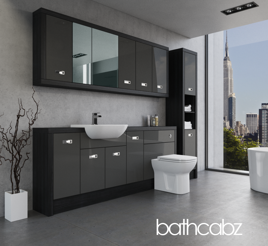 ATHENA HACIENDA BLACK BASE, WALL & TALL UNIT BATHROOM FITTED FURNITURE