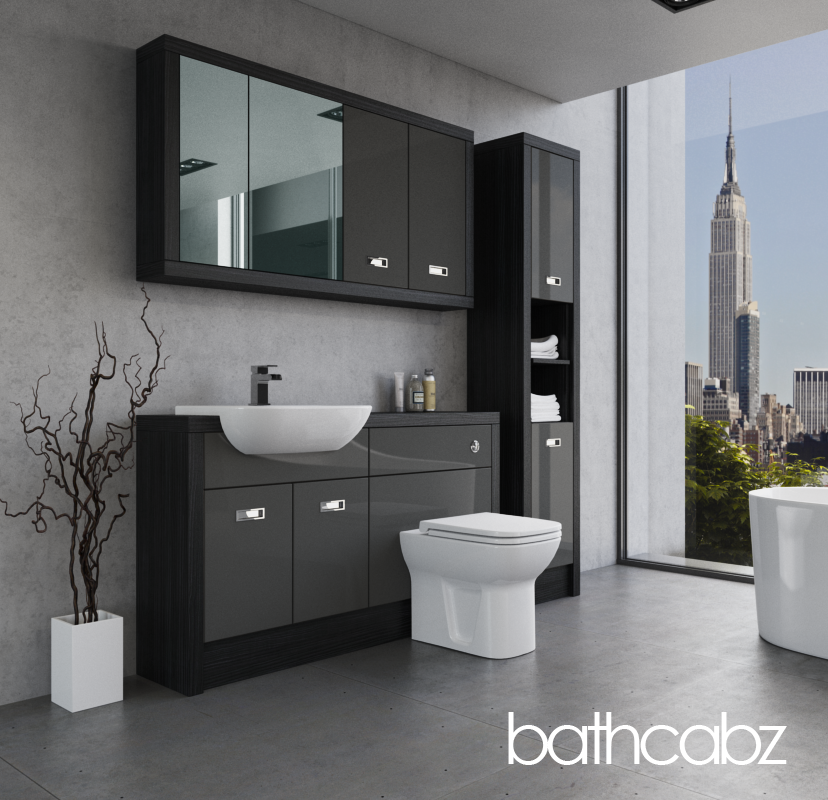 ATHENA HACIENDA BLACK BASE, WALL & TALL UNIT BATHROOM FITTED FURNITURE