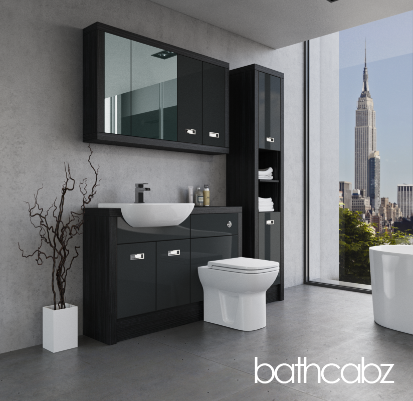 ATHENA HACIENDA BLACK BASE, WALL & TALL UNIT BATHROOM FITTED FURNITURE
