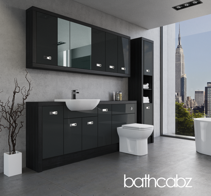 ATHENA HACIENDA BLACK BASE, WALL & TALL UNIT BATHROOM FITTED FURNITURE