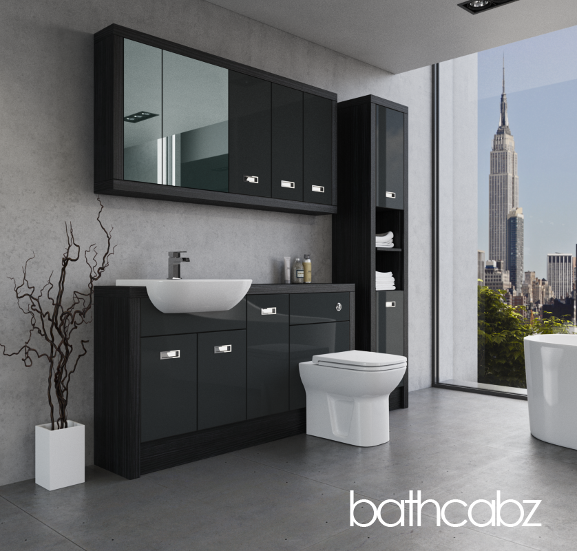 ATHENA HACIENDA BLACK BASE, WALL & TALL UNIT BATHROOM FITTED FURNITURE