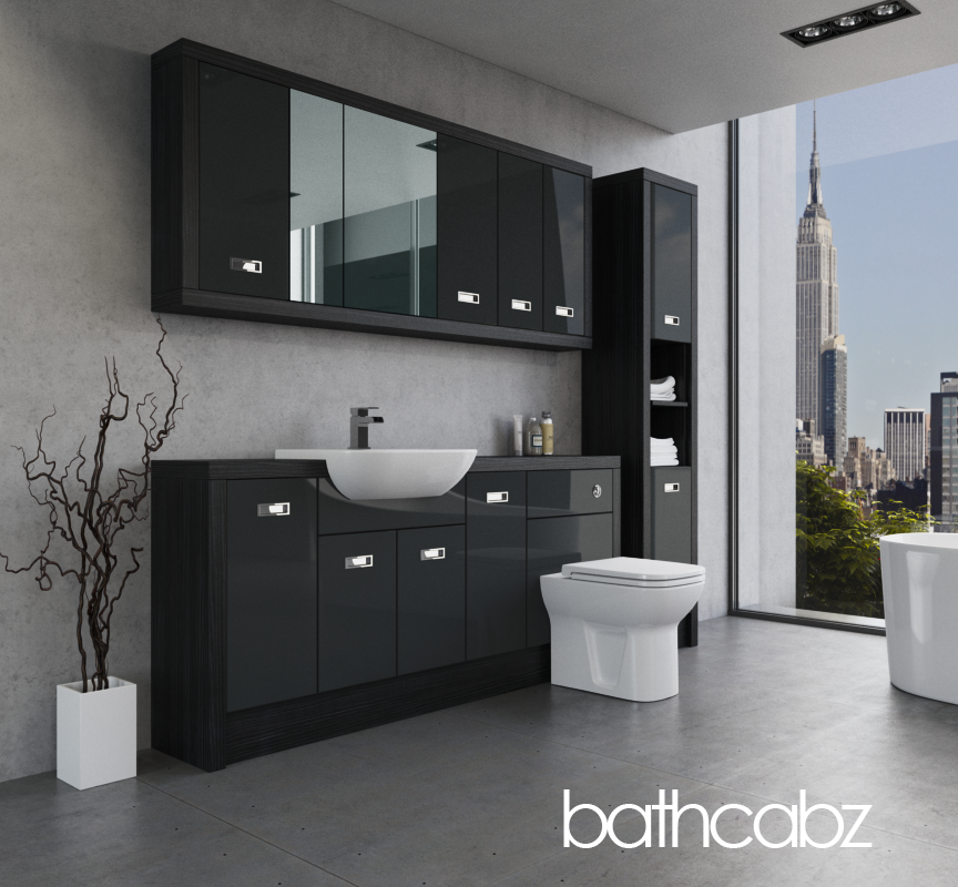 ATHENA HACIENDA BLACK BASE, WALL & TALL UNIT BATHROOM FITTED FURNITURE