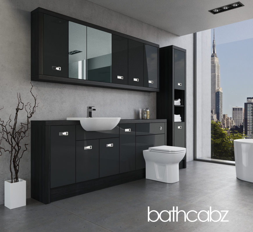 ATHENA HACIENDA BLACK BASE, WALL & TALL UNIT BATHROOM FITTED FURNITURE