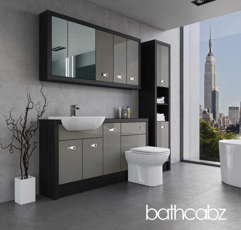ATHENA HACIENDA BLACK BASE, WALL & TALL UNIT BATHROOM FITTED FURNITURE
