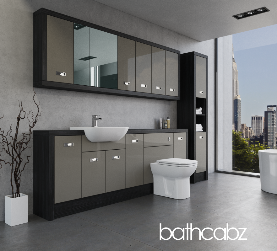 ATHENA HACIENDA BLACK BASE, WALL & TALL UNIT BATHROOM FITTED FURNITURE