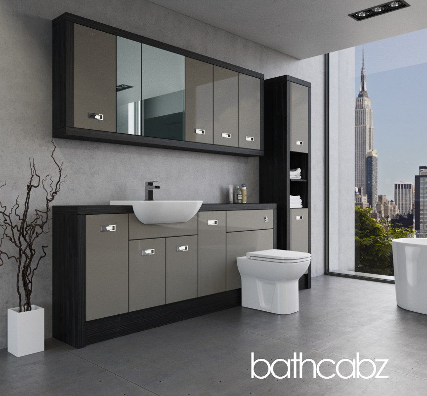 ATHENA HACIENDA BLACK BASE, WALL & TALL UNIT BATHROOM FITTED FURNITURE