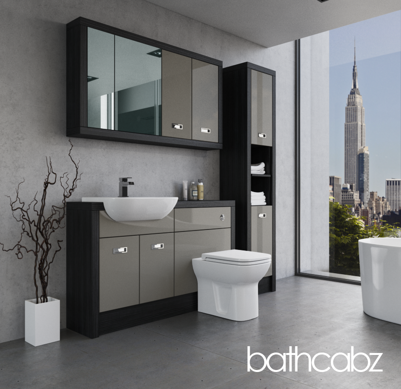 ATHENA HACIENDA BLACK BASE, WALL & TALL UNIT BATHROOM FITTED FURNITURE