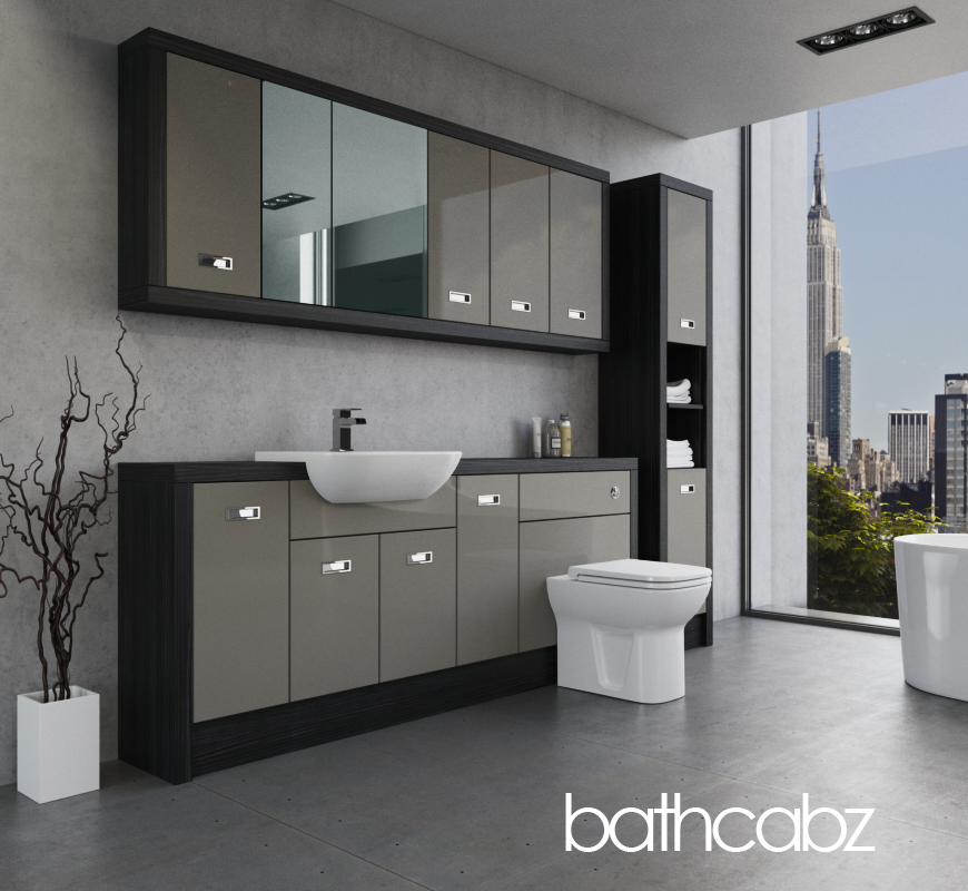 ATHENA HACIENDA BLACK BASE, WALL & TALL UNIT BATHROOM FITTED FURNITURE