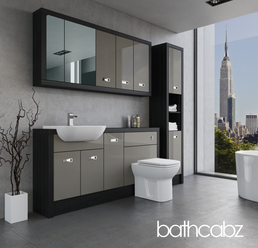 ATHENA HACIENDA BLACK BASE, WALL & TALL UNIT BATHROOM FITTED FURNITURE