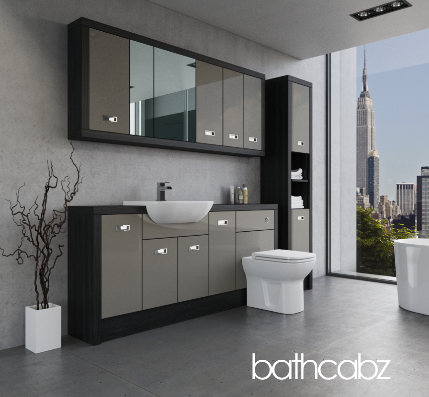ATHENA HACIENDA BLACK BASE, WALL & TALL UNIT BATHROOM FITTED FURNITURE