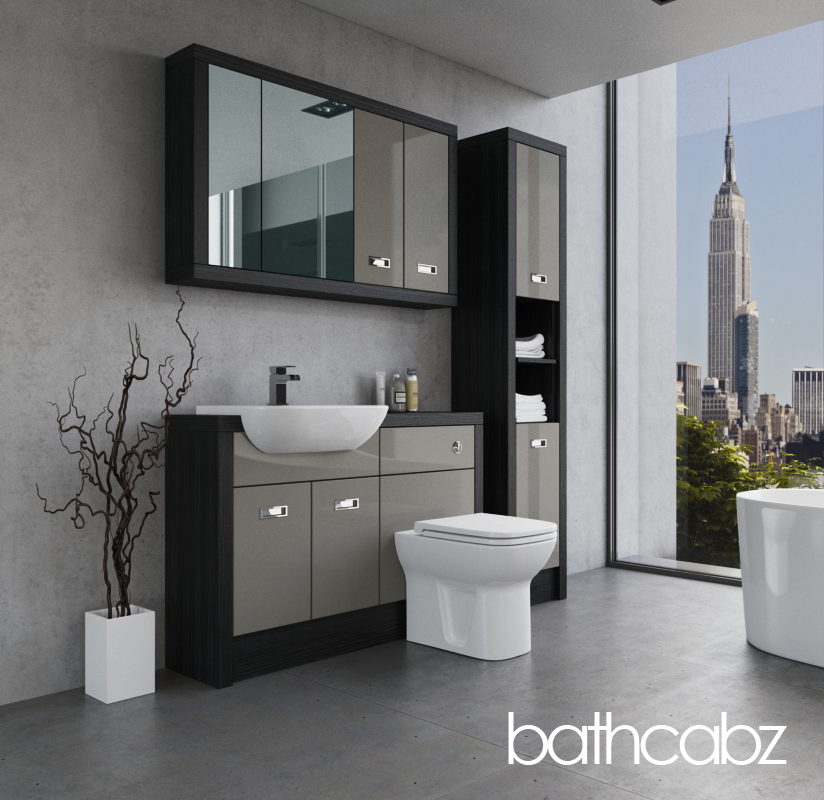 ATHENA HACIENDA BLACK BASE, WALL & TALL UNIT BATHROOM FITTED FURNITURE