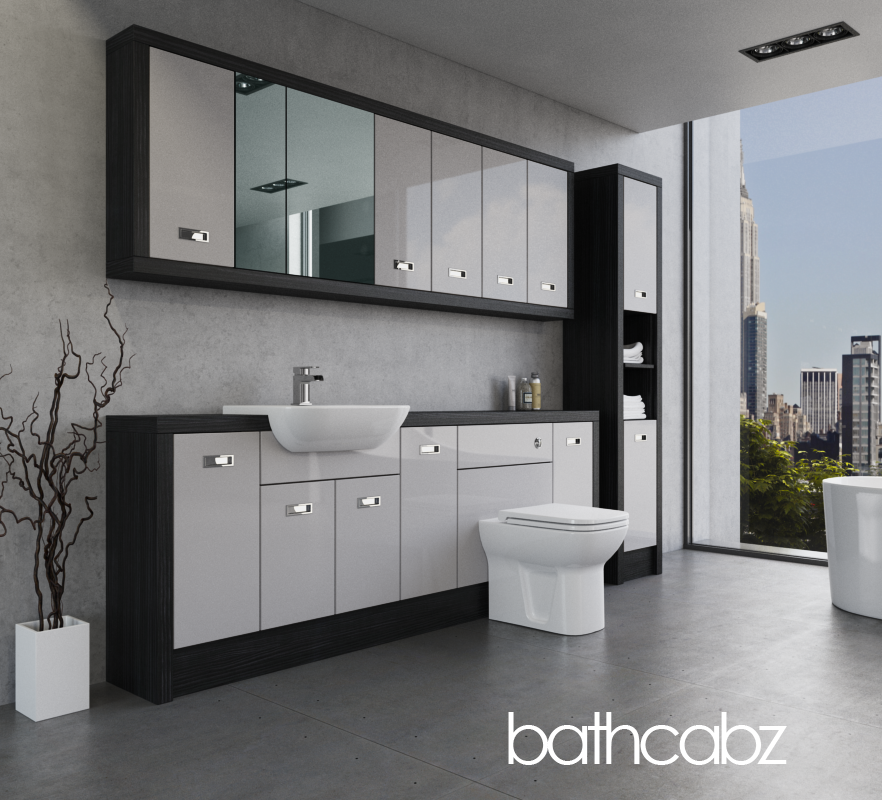ATHENA HACIENDA BLACK BASE, WALL & TALL UNIT BATHROOM FITTED FURNITURE