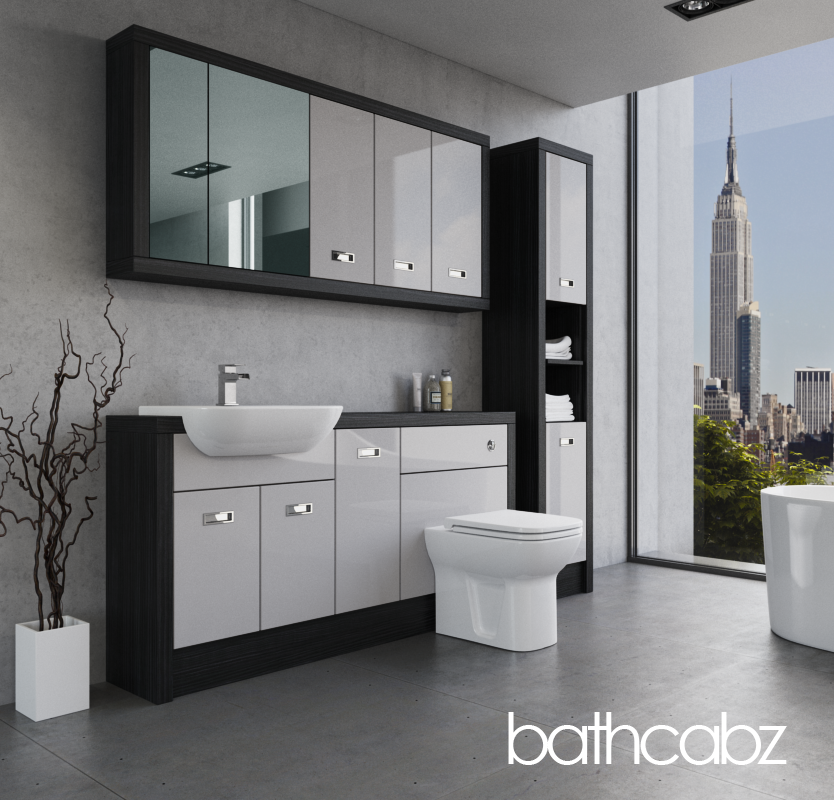 ATHENA HACIENDA BLACK BASE, WALL & TALL UNIT BATHROOM FITTED FURNITURE