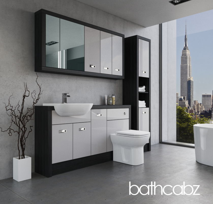 ATHENA HACIENDA BLACK BASE, WALL & TALL UNIT BATHROOM FITTED FURNITURE