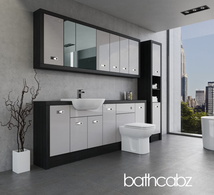 ATHENA HACIENDA BLACK BASE, WALL & TALL UNIT BATHROOM FITTED FURNITURE