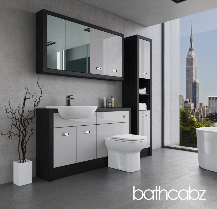 ATHENA HACIENDA BLACK BASE, WALL & TALL UNIT BATHROOM FITTED FURNITURE