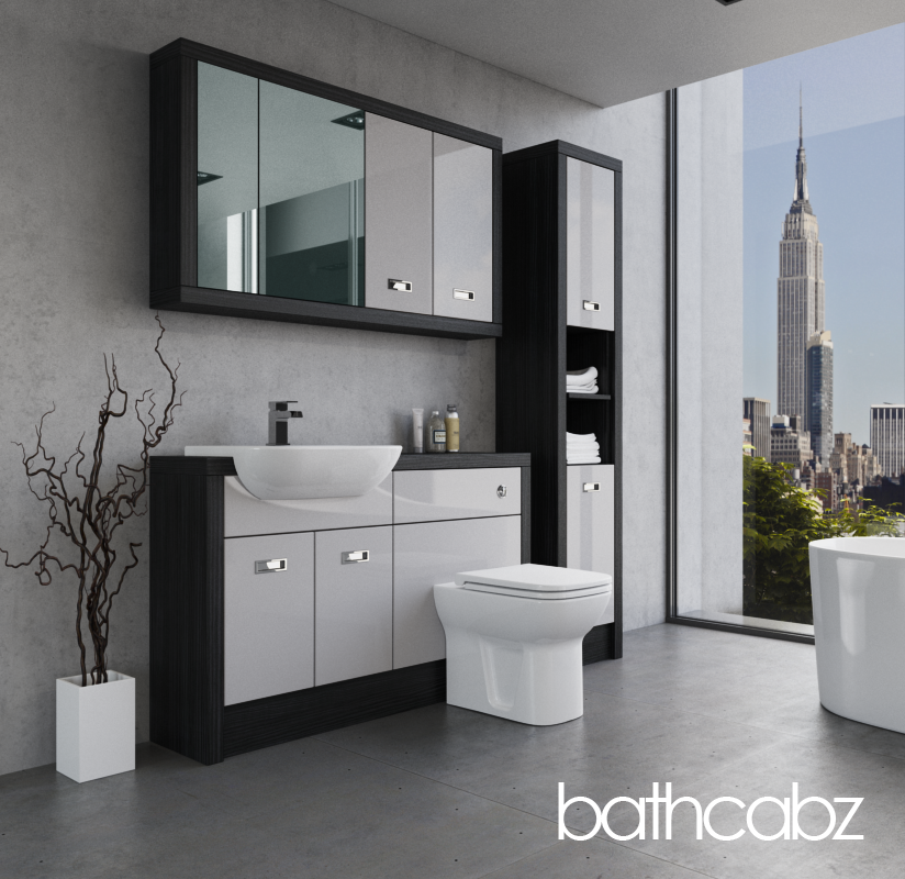 ATHENA HACIENDA BLACK BASE, WALL & TALL UNIT BATHROOM FITTED FURNITURE