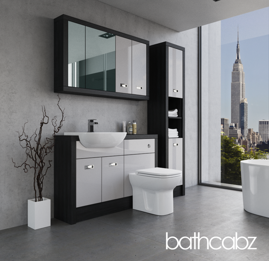 ATHENA HACIENDA BLACK BASE, WALL & TALL UNIT BATHROOM FITTED FURNITURE