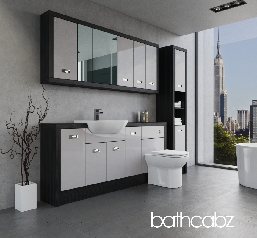 ATHENA HACIENDA BLACK BASE, WALL & TALL UNIT BATHROOM FITTED FURNITURE