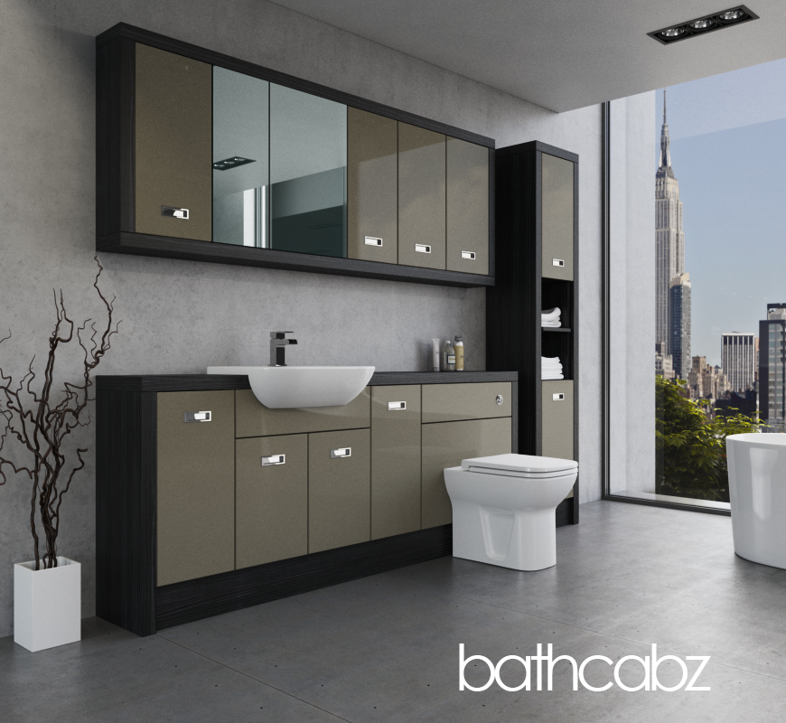 ATHENA HACIENDA BLACK BASE, WALL & TALL UNIT BATHROOM FITTED FURNITURE
