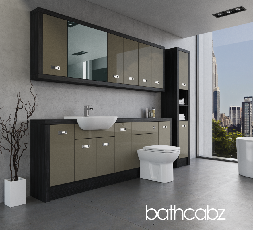 ATHENA HACIENDA BLACK BASE, WALL & TALL UNIT BATHROOM FITTED FURNITURE