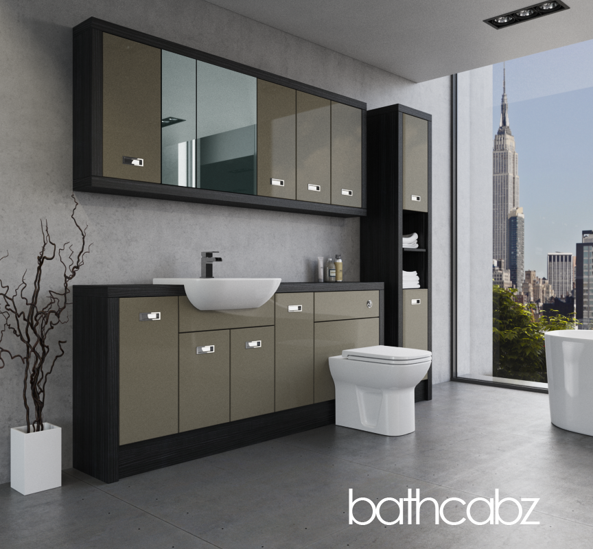 ATHENA HACIENDA BLACK BASE, WALL & TALL UNIT BATHROOM FITTED FURNITURE