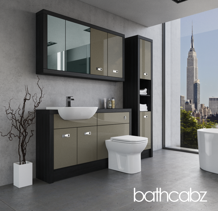 ATHENA HACIENDA BLACK BASE, WALL & TALL UNIT BATHROOM FITTED FURNITURE