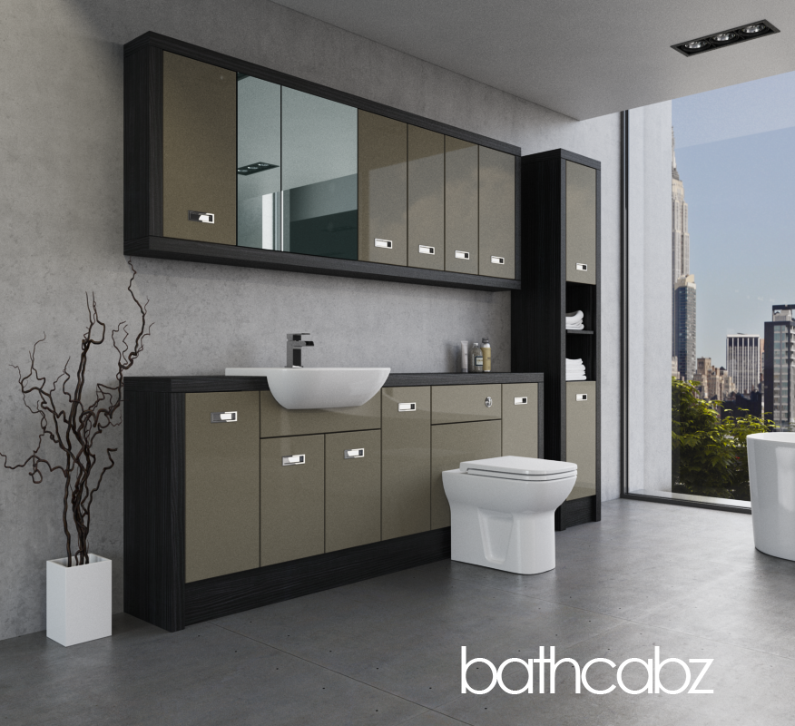 ATHENA HACIENDA BLACK BASE, WALL & TALL UNIT BATHROOM FITTED FURNITURE