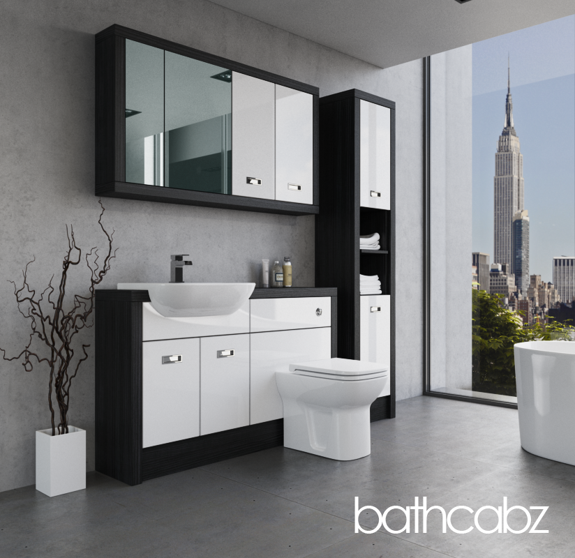 ATHENA HACIENDA BLACK BASE, WALL & TALL UNIT BATHROOM FITTED FURNITURE