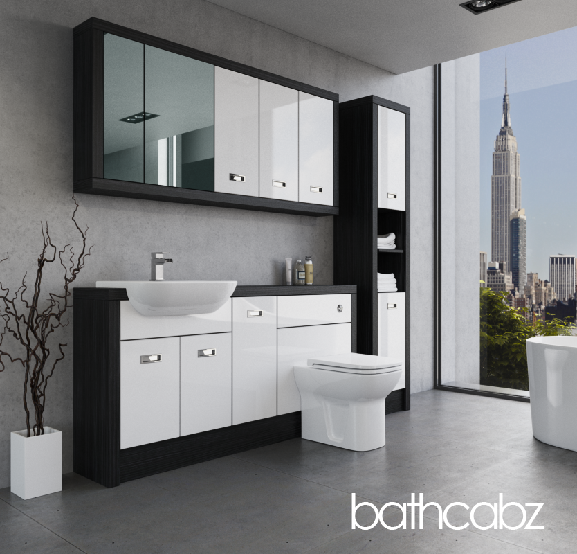 ATHENA HACIENDA BLACK BASE, WALL & TALL UNIT BATHROOM FITTED FURNITURE