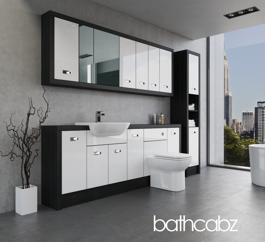 ATHENA HACIENDA BLACK BASE, WALL & TALL UNIT BATHROOM FITTED FURNITURE