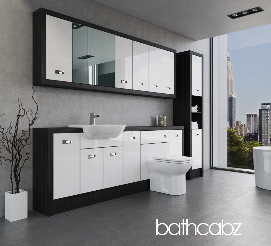 ATHENA HACIENDA BLACK BASE, WALL & TALL UNIT BATHROOM FITTED FURNITURE