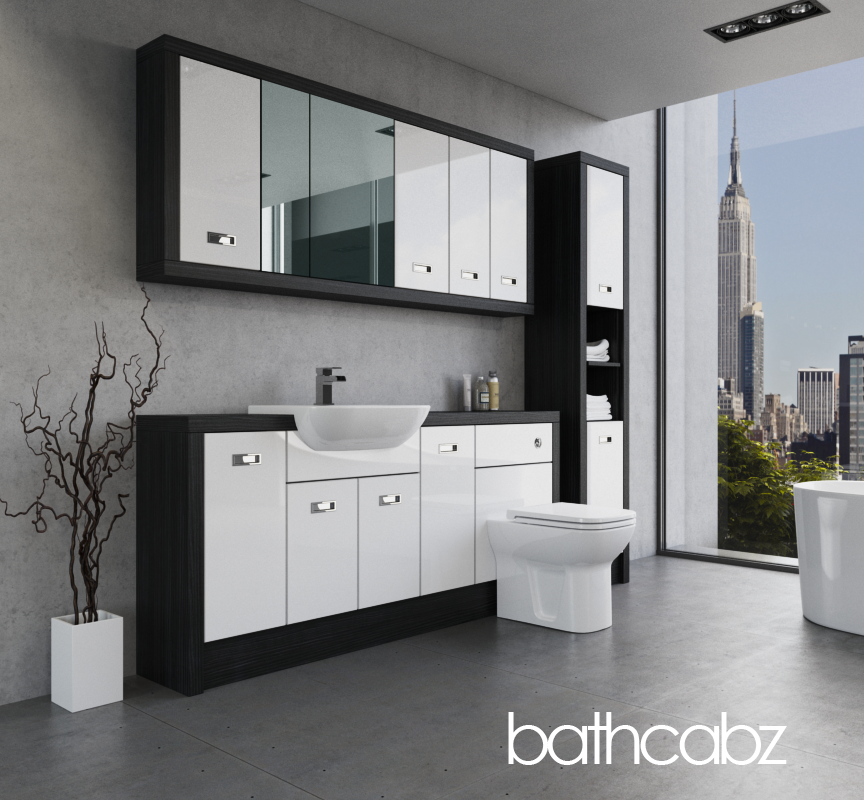 ATHENA HACIENDA BLACK BASE, WALL & TALL UNIT BATHROOM FITTED FURNITURE