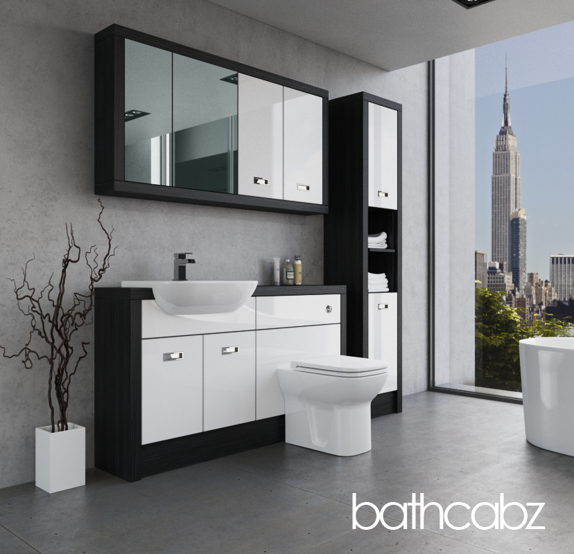 ATHENA HACIENDA BLACK BASE, WALL & TALL UNIT BATHROOM FITTED FURNITURE