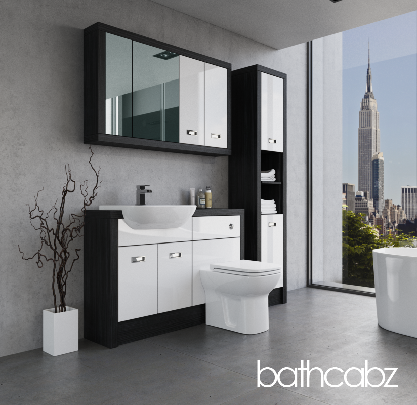 ATHENA HACIENDA BLACK BASE, WALL & TALL UNIT BATHROOM FITTED FURNITURE