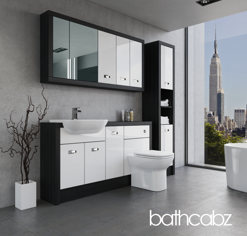 ATHENA HACIENDA BLACK BASE, WALL & TALL UNIT BATHROOM FITTED FURNITURE