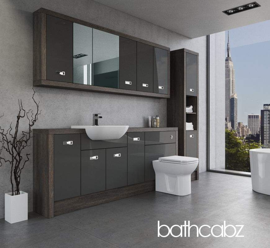 ATHENA NORWICH OAK BASE, WALL & TALL UNIT BATHROOM FITTED FURNITURE