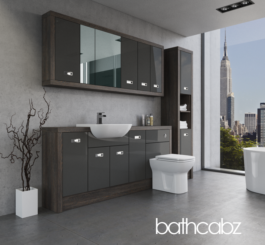 ATHENA NORWICH OAK BASE, WALL & TALL UNIT BATHROOM FITTED FURNITURE